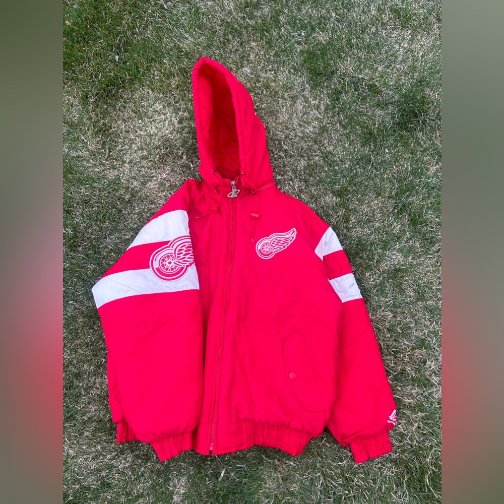 STARTER Red and White Hooded Jacket